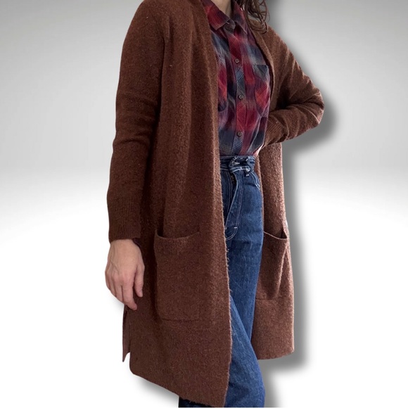 Madewell Ryder Cardigan Chestnut Brown Merino Alpaca Blend Open Front Pockets - Picture 2 of 5